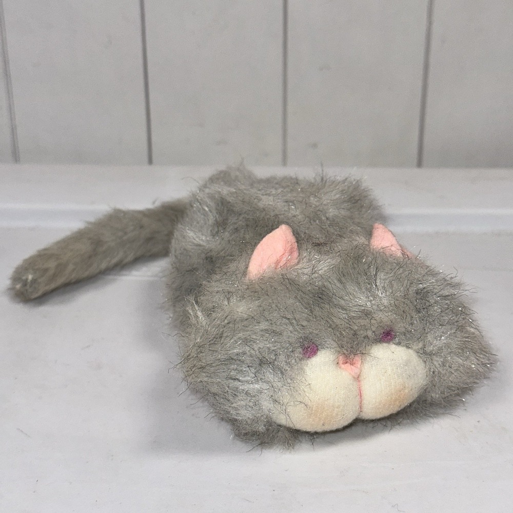 VTG 1980 Wallace Berrie 80s Retro Gray Kitten Blushing Kitty Cat 5" Kitsch Plush